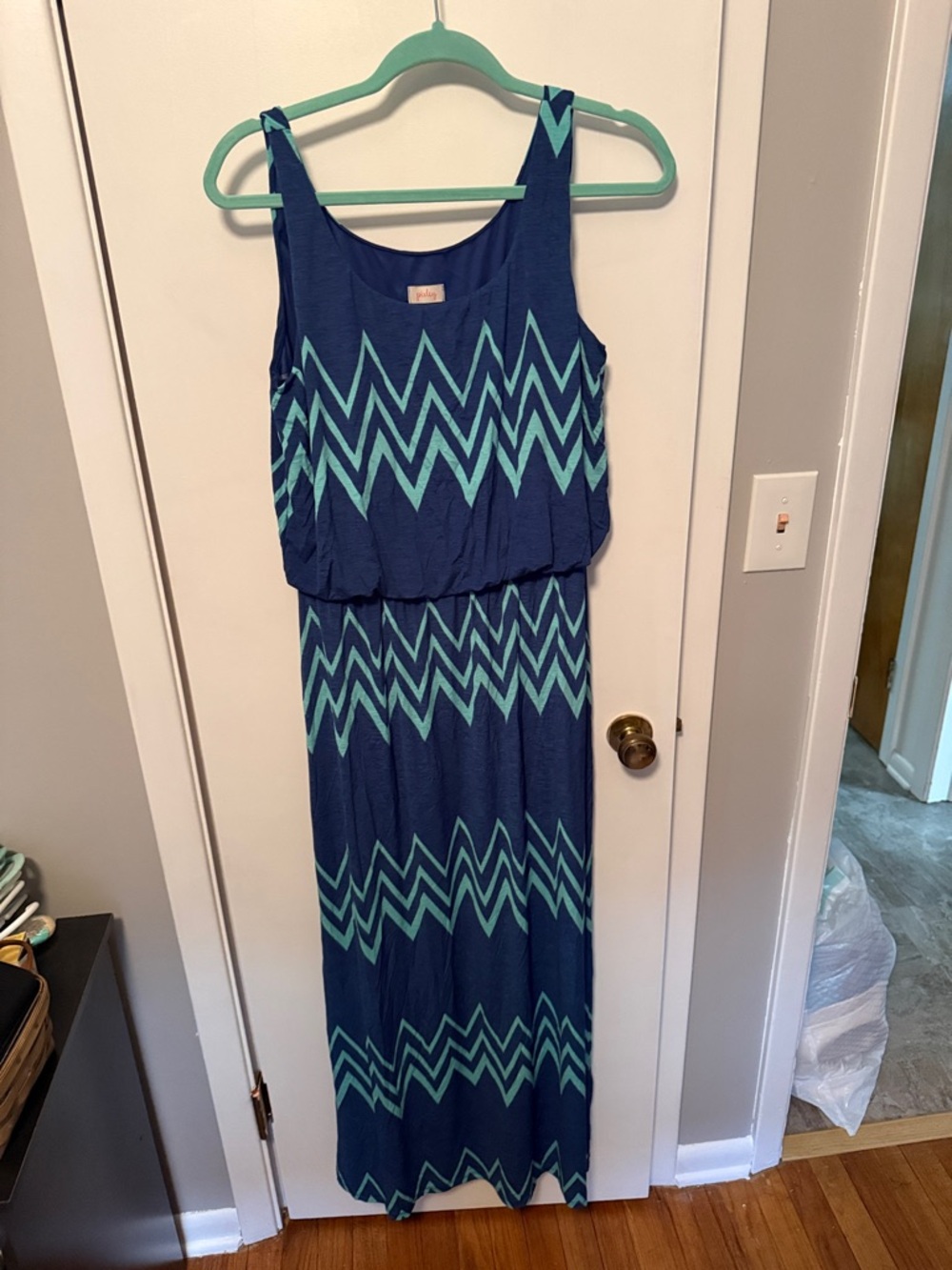 Pixley Navy and Teal Chevron Maxi Dress